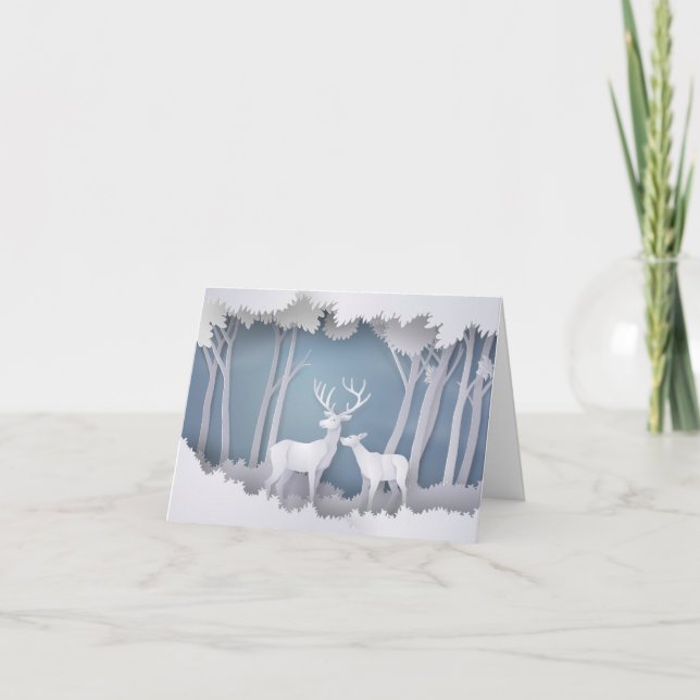 Cartes Pour Fêtes Annuelles Cerf coupé en papier en forêt (Devant)
