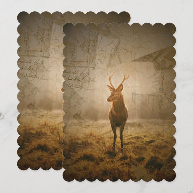 Cartes Pour Fêtes Annuelles Cerf dans la forêt (Devant / Derrière)