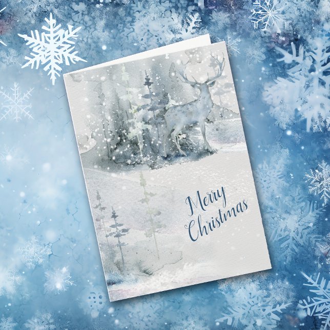 Cartes Pour Fêtes Annuelles Cerf d'aquarelle Abstrait en Noël de forêt (Créateur téléchargé)
