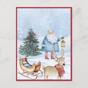 Cartes Pour Fêtes Annuelles Cerf d'arbre de Noël d'hiver et père Noël