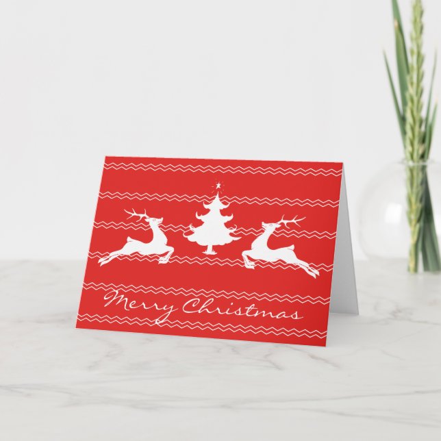 Cartes Pour Fêtes Annuelles Cerf de bois rouge et blanc (Devant)