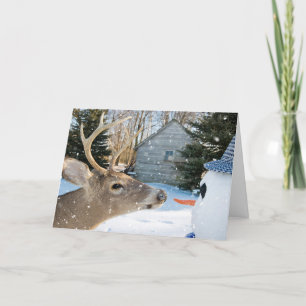 Cartes Pour Fêtes Annuelles cerf de buck avec bonhomme de neige