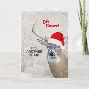Cartes Pour Fêtes Annuelles Cerf de Noël avec chapeau de Père Noël