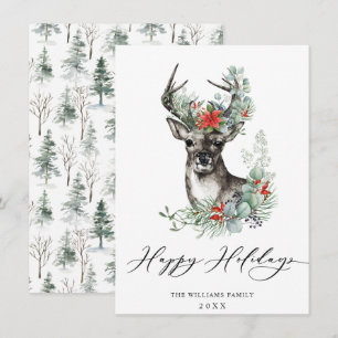 Cartes Pour Fêtes Annuelles Cerf de Noël élégant Poinsettia Message de vœux