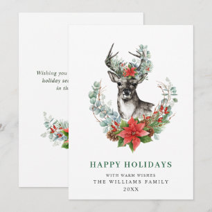 Cartes Pour Fêtes Annuelles Cerf de Noël élégant Poinsettia Salutation