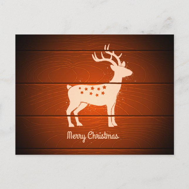 Cartes Pour Fêtes Annuelles Cerf de Noël sur arrière - plan en bois (Devant)