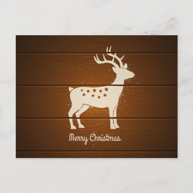 Cartes Pour Fêtes Annuelles Cerf de Noël sur arrière - plan en bois (Devant)