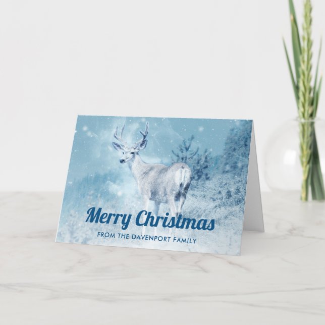 Cartes Pour Fêtes Annuelles Cerf d'hiver avec pins Joyeux Noël (Devant)