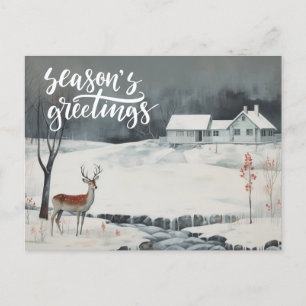 Cartes Pour Fêtes Annuelles Cerf en hiver vue nuit Bonnes Fêtes