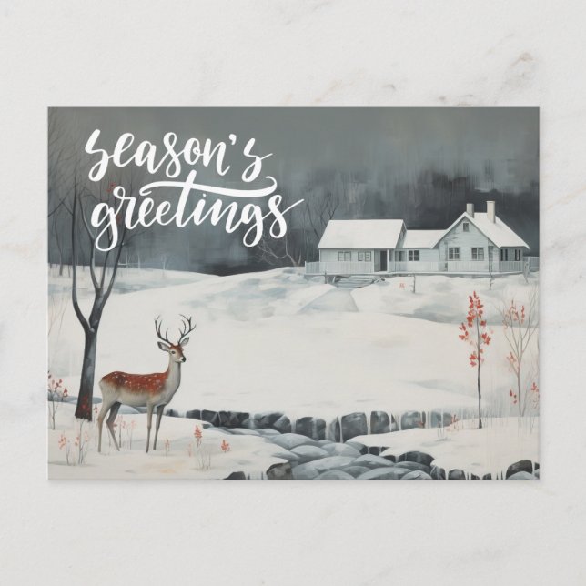 Cartes Pour Fêtes Annuelles Cerf en hiver vue nuit Bonnes Fêtes (Devant)