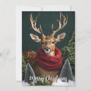 Cartes Pour Fêtes Annuelles Cerf festif à l'écharpe rouge Art de Noël