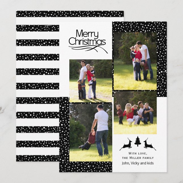 Cartes Pour Fêtes Annuelles Cerf noir, arbre Joyeux Noël typographie (Devant / Derrière)