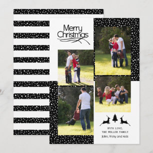 Cartes Pour Fêtes Annuelles Cerf noir, arbre Joyeux Noël typographie