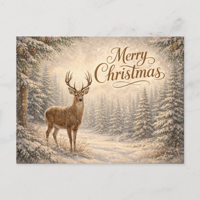 Cartes Pour Fêtes Annuelles Cerf serein d'hiver Joyeux Noël (Devant)