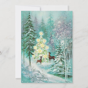 Cartes Pour Fêtes Annuelles Cerf vintage dans la neige