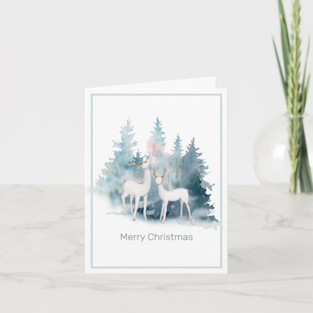 Cartes Pour Fêtes Annuelles Cerfs blancs et pins Noël (Devant)