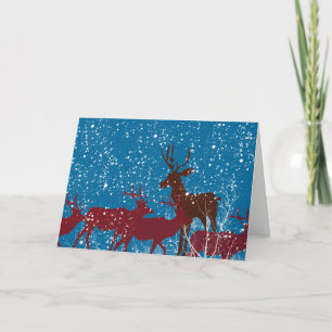 Cartes Pour Fêtes Annuelles Cerfs communs dans la première neige en bois
