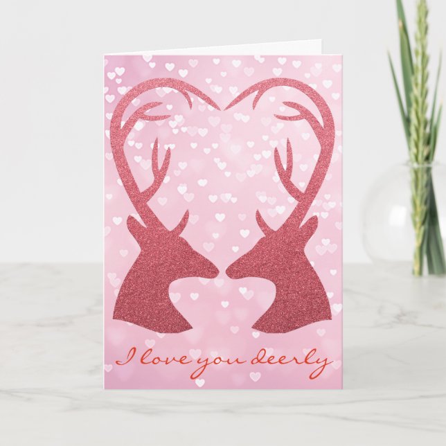 Cartes Pour Fêtes Annuelles Cerfs communs de parties scintillantes de coeur de (Devant)