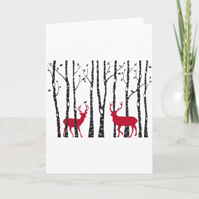 Cartes Pour Fêtes Annuelles Cerfs communs rouges dans la forêt d'arbre de (Devant)
