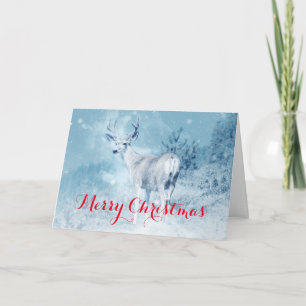 Cartes Pour Fêtes Annuelles Cerfs d'hiver avec pins Joyeux Noël