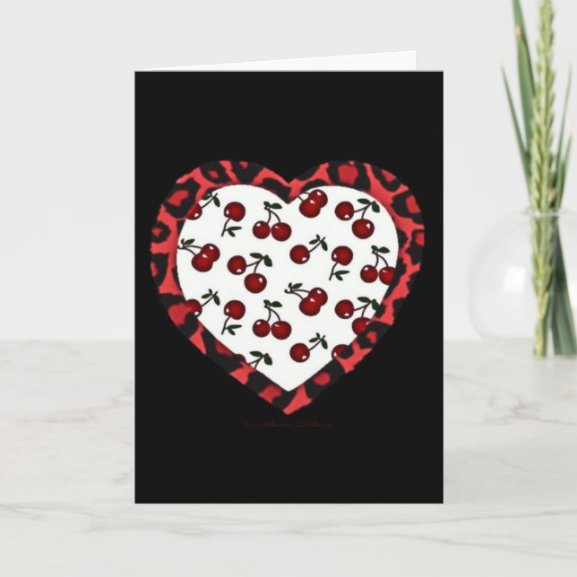 Cartes Pour Fêtes Annuelles Cerises RAB Empreinte de léopard Heart Rockabilly (Devant)