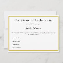 Certificat d'authenticité pour les imprimés d'art