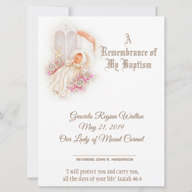 Cartes Pour Fêtes Annuelles Certificat de baptême traditionnel pour fille (Devant)