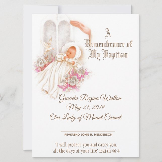 Cartes Pour Fêtes Annuelles Certificat de baptême traditionnel pour fille (Devant)