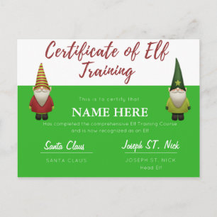 Cartes Pour Fêtes Annuelles Certification Elf personnalisable