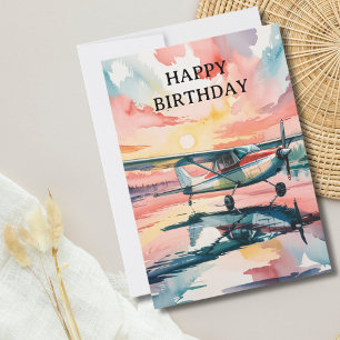 Cartes Pour Fêtes Annuelles Cessna Avion sur l'eau Aquarelle Joyeux Anniversai
