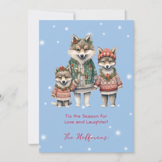 Cartes Pour Fêtes Annuelles C'Est La Saison Animaux De Noël Loups Mignonnes (Devant)