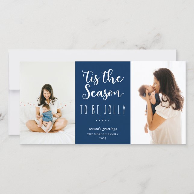 Cartes Pour Fêtes Annuelles 'C'Est La Saison D'Être Jolly Festive Blue Photo (Devant)