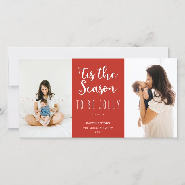 Cartes Pour Fêtes Annuelles 'C'Est La Saison D'Être Jolly Festive Red Photo (Devant)