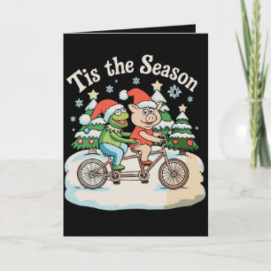 Cartes Pour Fêtes Annuelles C'est La Saison Grenouille Crapaud Vélo Père Noël