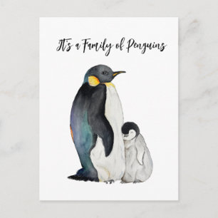 Cartes Pour Fêtes Annuelles C'est une famille de pingouins en aquarelle