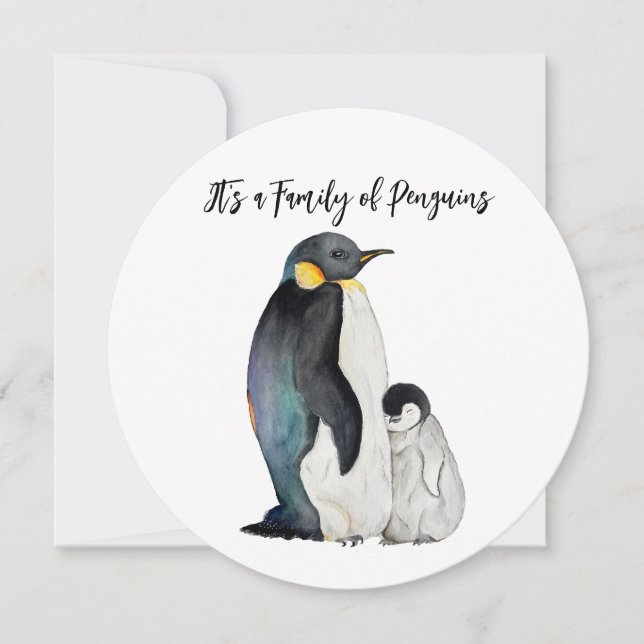 Cartes Pour Fêtes Annuelles C'est une famille de pingouins en aquarelle (Devant)