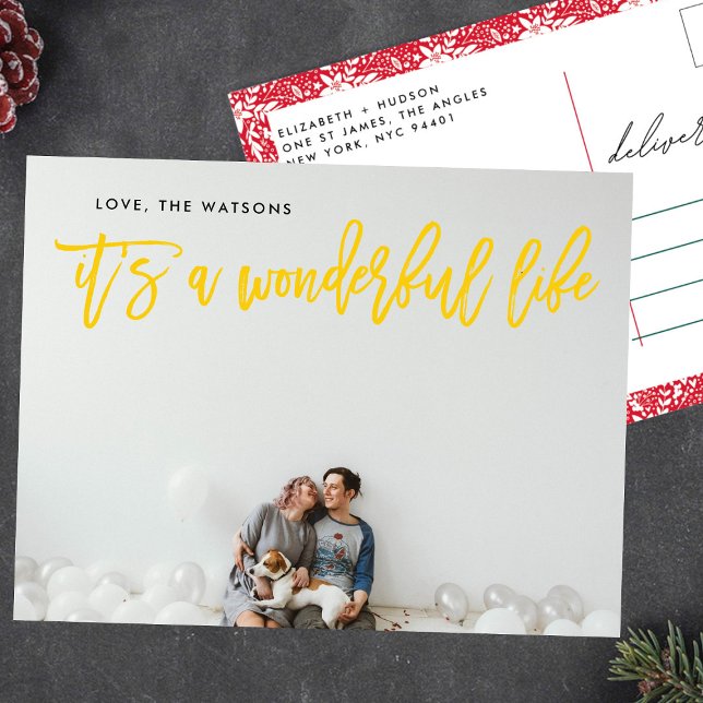 Cartes Pour Fêtes Annuelles C'est une merveilleuse vie Noël Jaune (Créateur téléchargé)