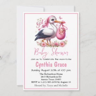 Cartes Pour Fêtes Annuelles C'est une petite fille mignonne cigogne avec bébé 
