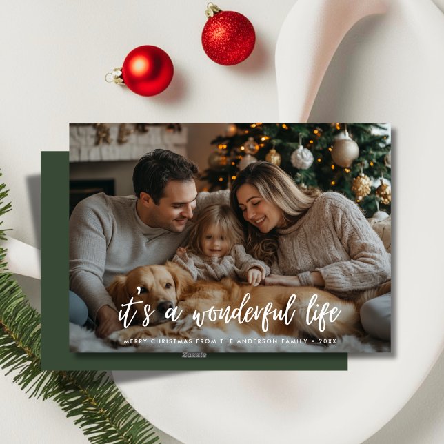 Cartes Pour Fêtes Annuelles C'Est Une Vie Merveilleuse Famille Chien Photo Noë (Créateur téléchargé)