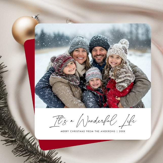 Cartes Pour Fêtes Annuelles C'est une vie merveilleuse Rouge Noël Famille Phot (Créateur téléchargé)