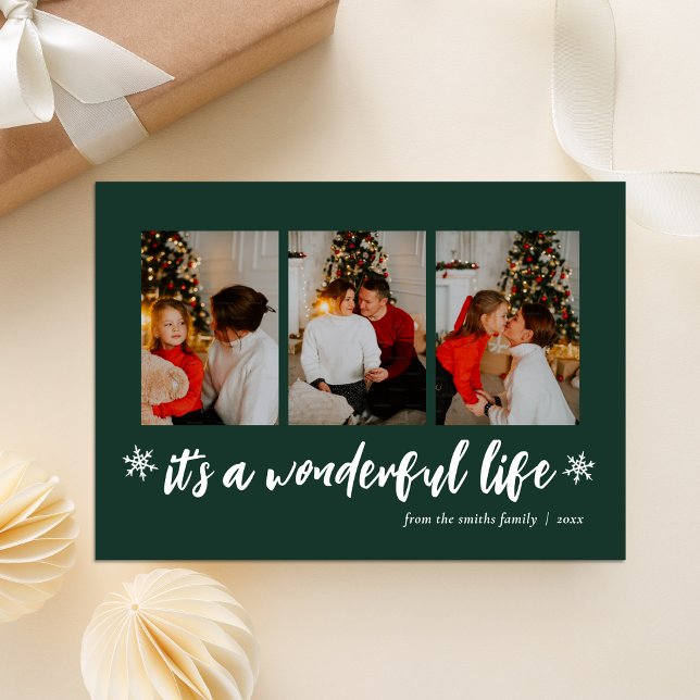 Cartes Pour Fêtes Annuelles C'est une vie merveilleuse Verte Noël 3 Photo (Créateur téléchargé)