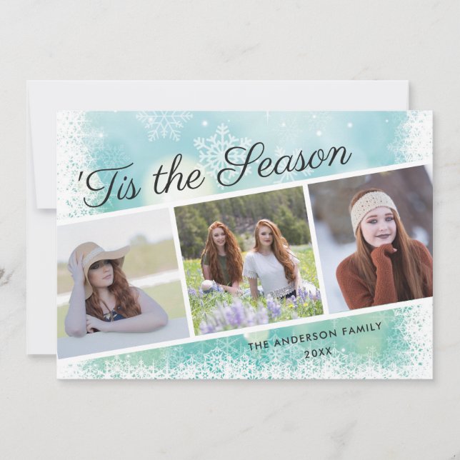 Cartes Pour Fêtes Annuelles Cette saison Flocon de neige 3 Photo Noël (Devant)