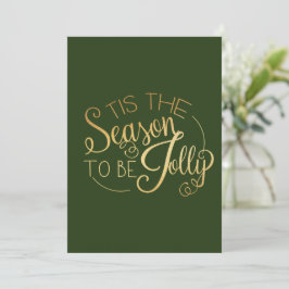 Cartes Pour Fêtes Annuelles "Cette saison" Gold Script Green Personnalisé