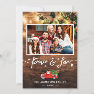 Cartes Pour Fêtes Annuelles Chaîne rustique illumine Peace Love Camion Rouge P