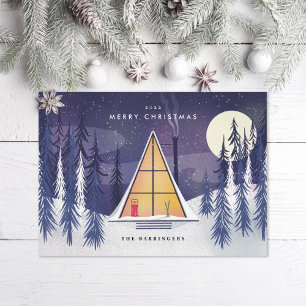 Cartes Pour Fêtes Annuelles Chalet de ski A Frame hivernal Photo illustrée