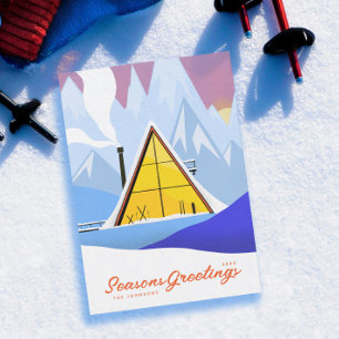 Cartes Pour Fêtes Annuelles Chalet de ski à ossature en A d'hiver Rétro
