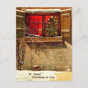 Cartes Pour Fêtes Annuelles Chalet d'hiver bougie Fenêtre Arbre de Noël
