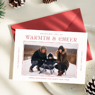 Cartes Pour Fêtes Annuelles Chaleur et sourire   Rouge moderne Noël Quatre pho