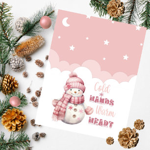 Cartes Pour Fêtes Annuelles Chaleur neige rose 'Coeur chaud des mains froides'