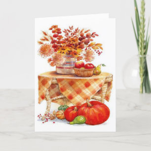 Cartes Pour Fêtes Annuelles Chaleureuse Table de récolte d'automne